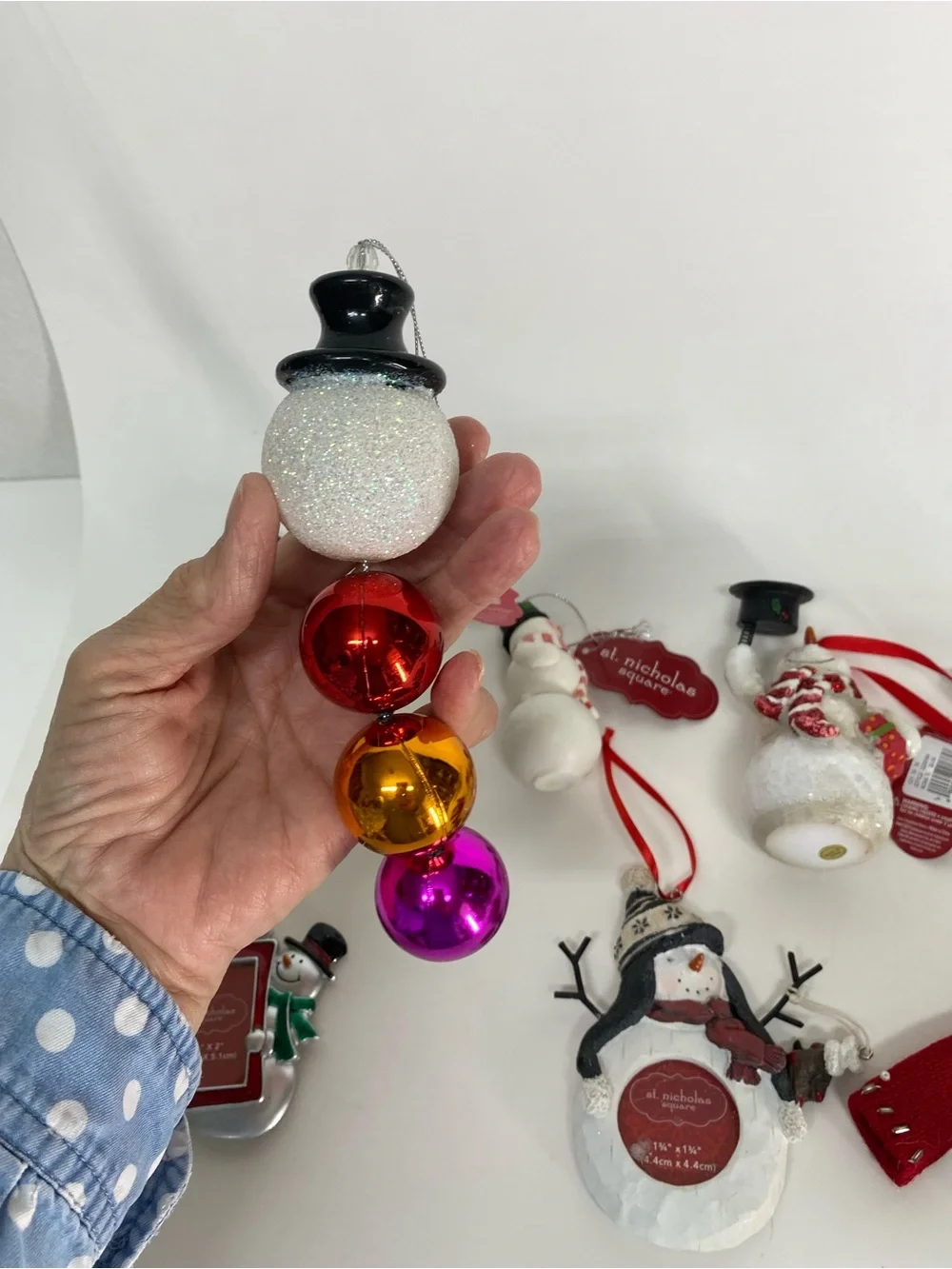 St. Nicholas Square Cracker Barrel Multicolor Snowman Ornament Lot of 8 Holiday